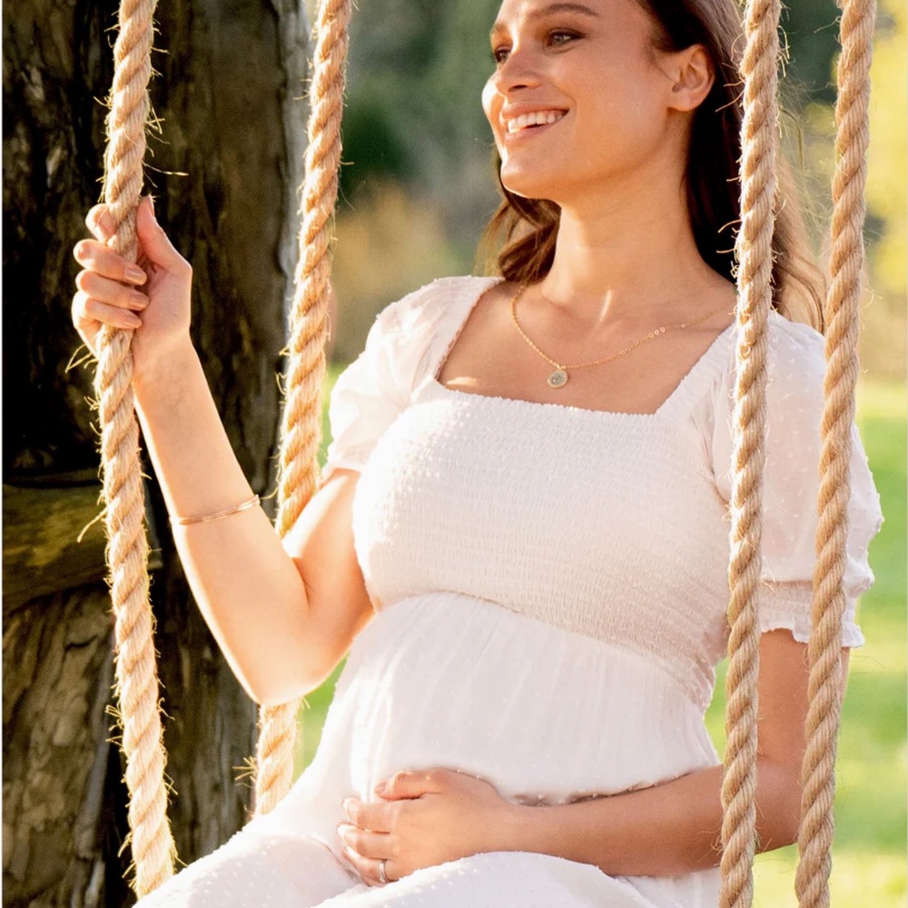 Seraphine Shirred Maternity Nursing Maxi Dress White Swiss Dot US 14 baby shower - Picture 3 of 12